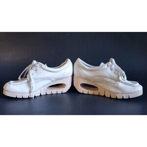 Retro White Nurse Shoes Lace Up Cut Out Pierced Wedge 2.5" Heel Vintage Sz 5/6
